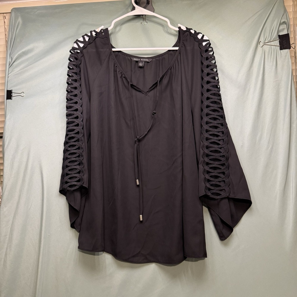 Zac And Rachel Black Long Sleeve Top With Cross Cross Arms Size Large